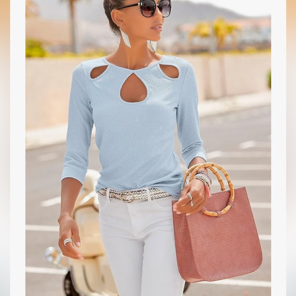 Light Blue Keyhole Knit Top - Women's Fashion lascana size 4